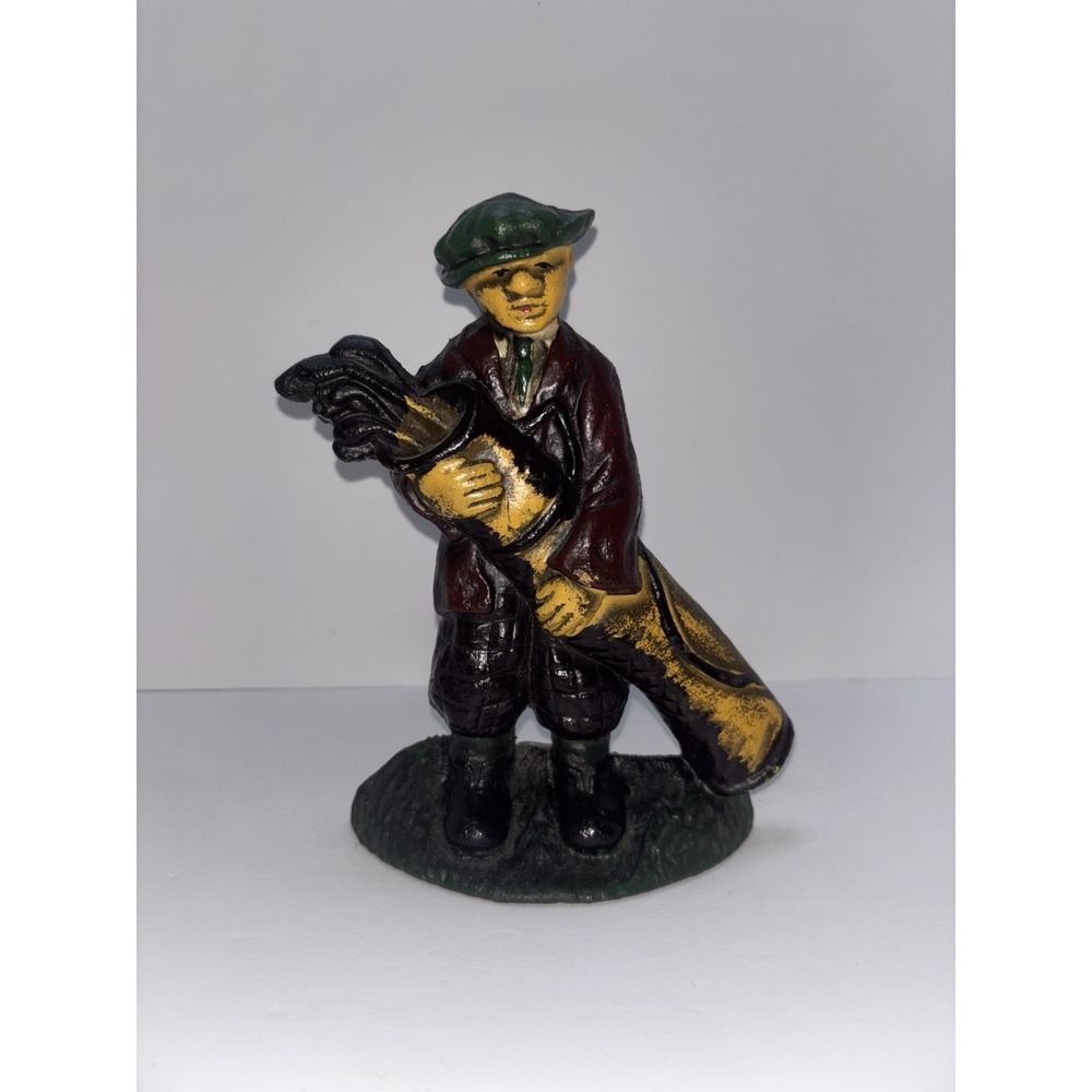 Golfer Vintage Statue Metal Door Stopper Golf Decor Bookend 10" Cast Iron Sport